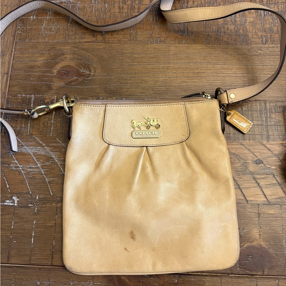 Coach Tan Leather Crossbody with Gold Coach Logo